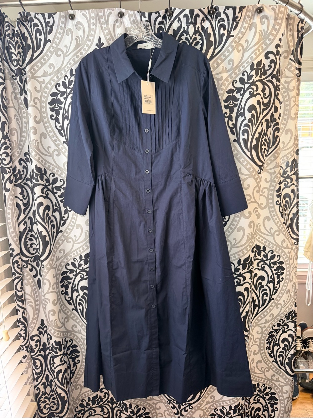 Women's Navy Button-Front Shirt Dress